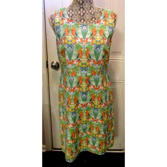 Talbots Sheath Dress Parrot Tropical Button Front NWOT Womens Size 6P - Picture 2 of 9
